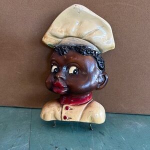 Vintage chalkware key holder black Americana chef